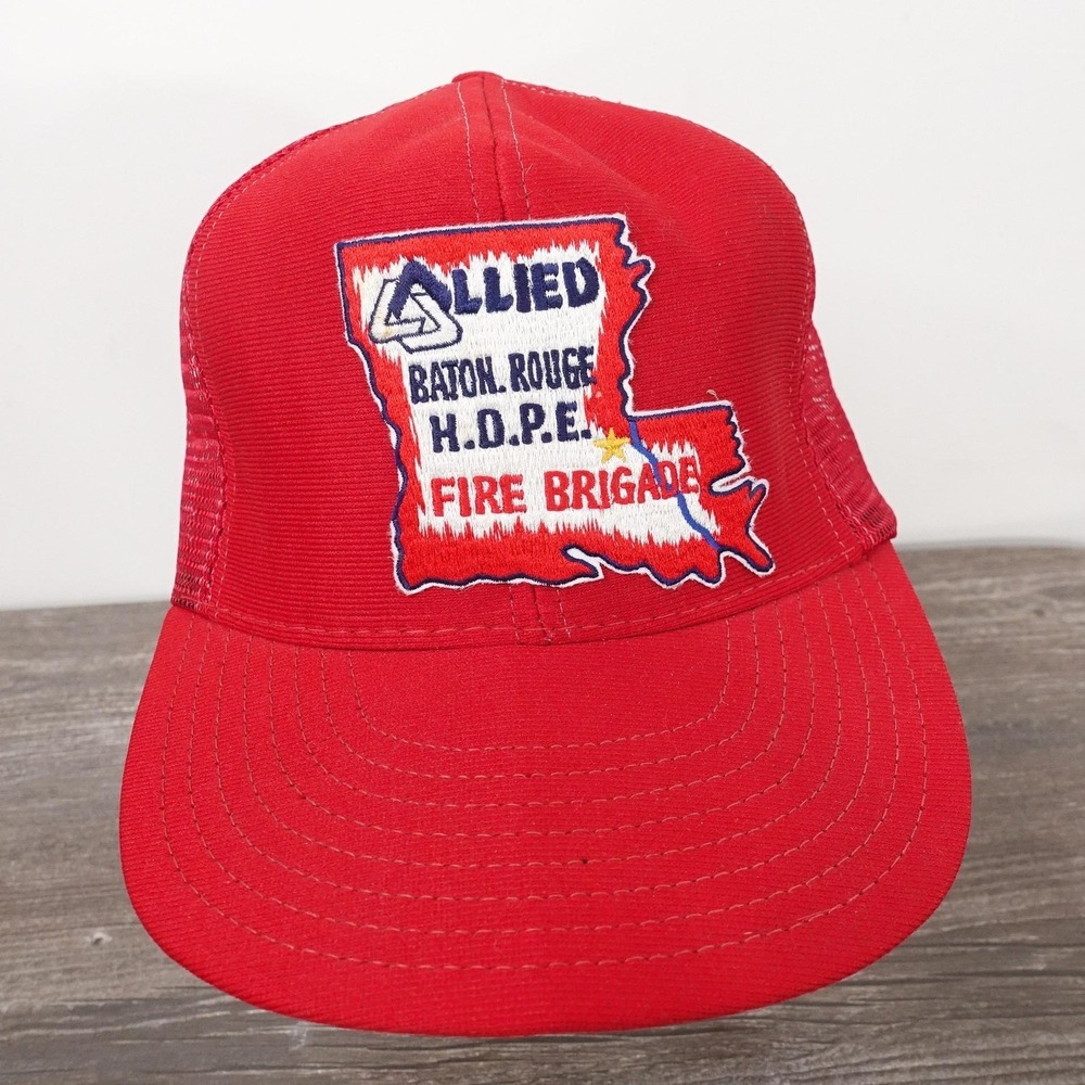 Vintage Allied Baton Rouge HOPE Hat Cap Snap Back Mesh Trucker Fire Brigade 80s